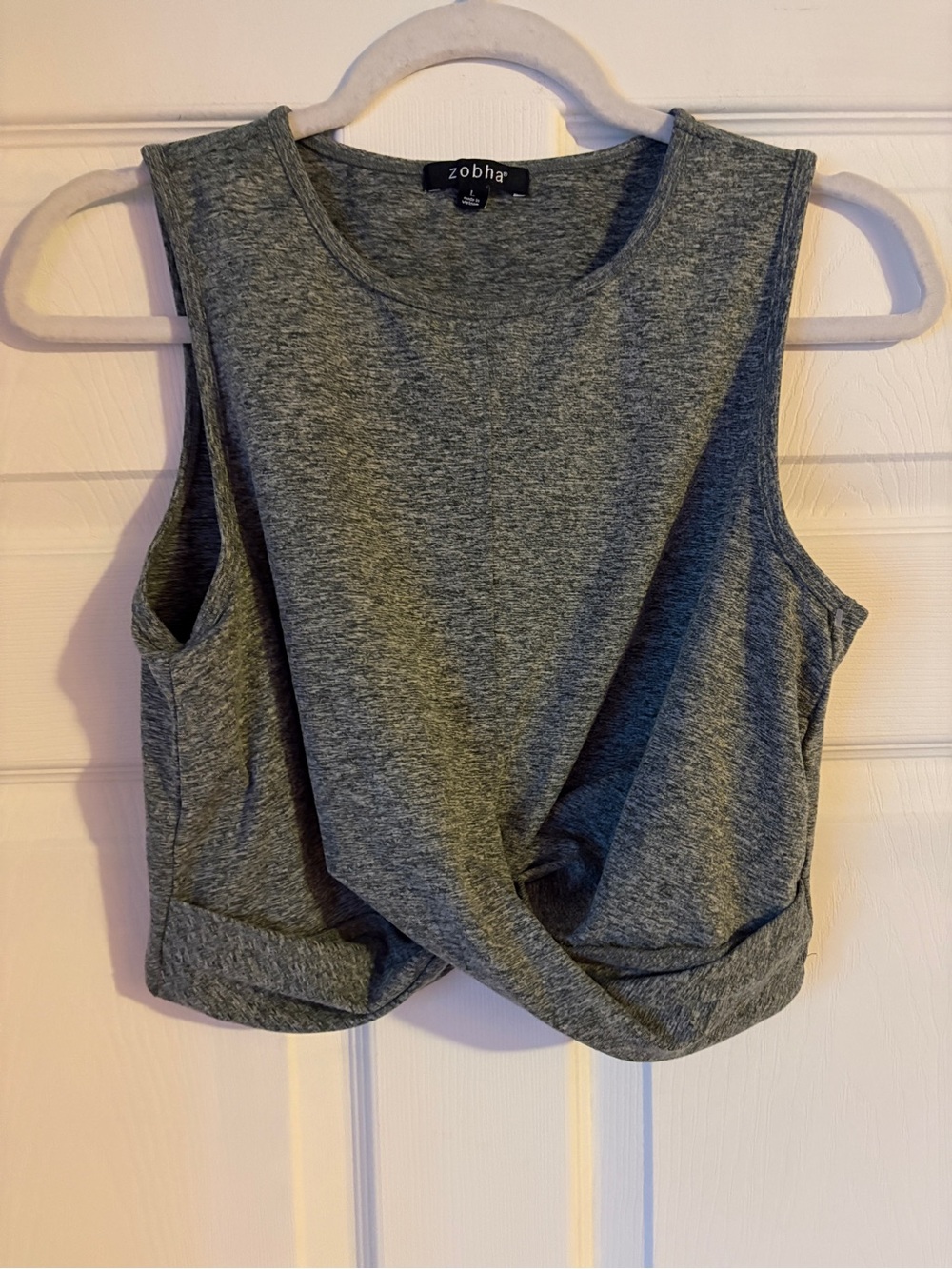 Zobha Heather Gray Twist-Front Crop Top